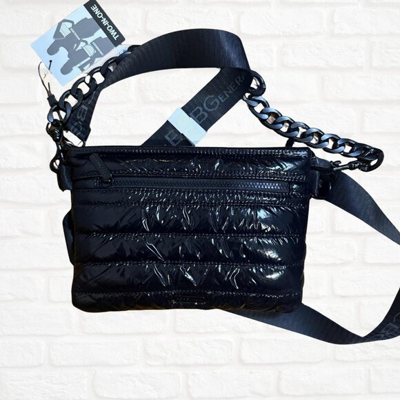 NWT BCBGeneration Channel Quilted East West Crossbody Bag Black Nylon Puffer - Picture 1 of 10